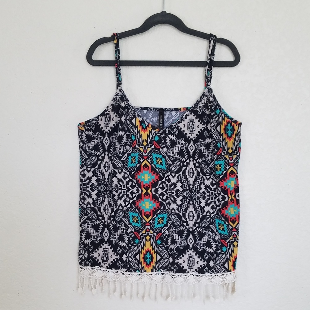 Full tilt Aztec patten fringed tank top